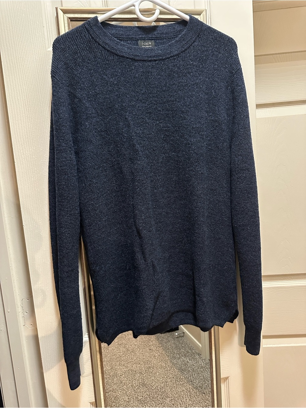 J. Crew Men’s Large 100 Percent Merino Wool Dark Blue Knit Sweater